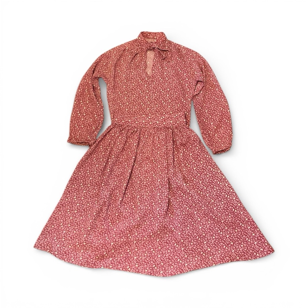 Vintage 1940s Rayon Pink 2 Piece Set Novelty Print Floral Skirt Blouse Bow